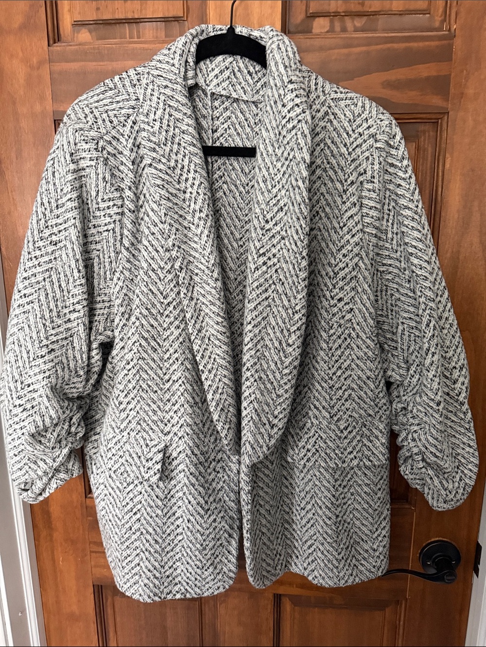 SHEIN Gray and White Herringbone Shawl Collar Blazer